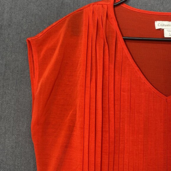 Coldwater Creek Womens Red Pleated V-Neck Top Blouse Size Large (14) - Picture 7 of 11